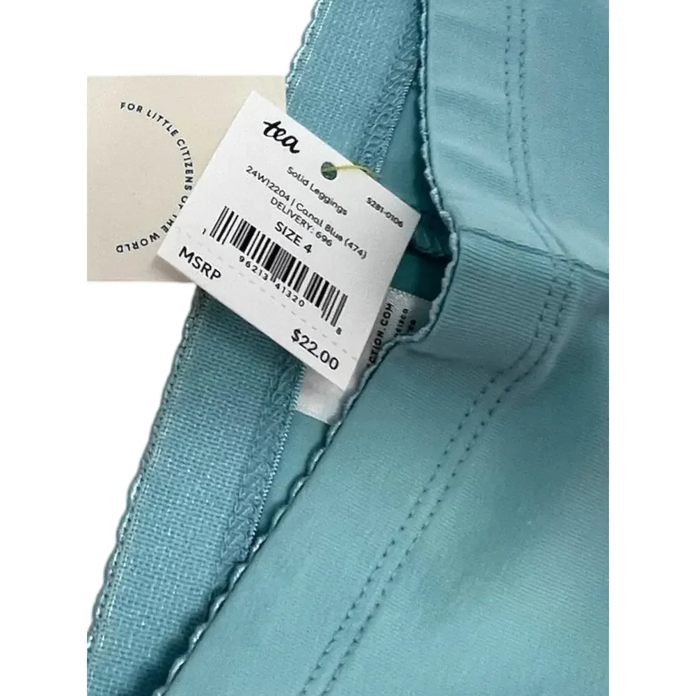 Tea Collection NWT Canal Blue Solid Leggings. Size 4.